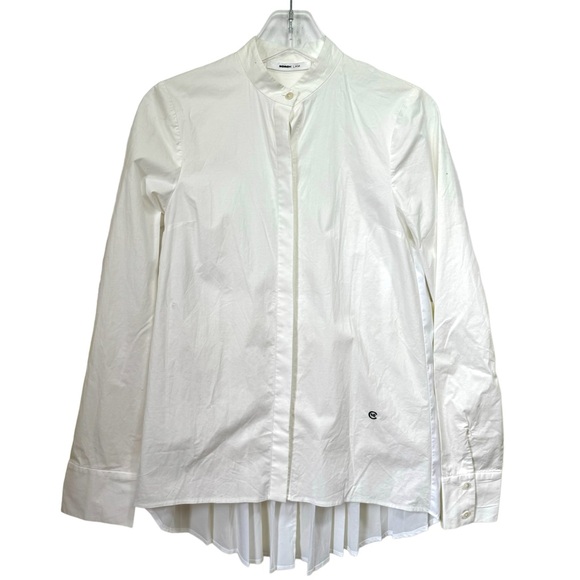 Derek Lam 10 Cotton Back Pleated Oversized Button Shirt Logo Embroidered Top S - Picture 2 of 16